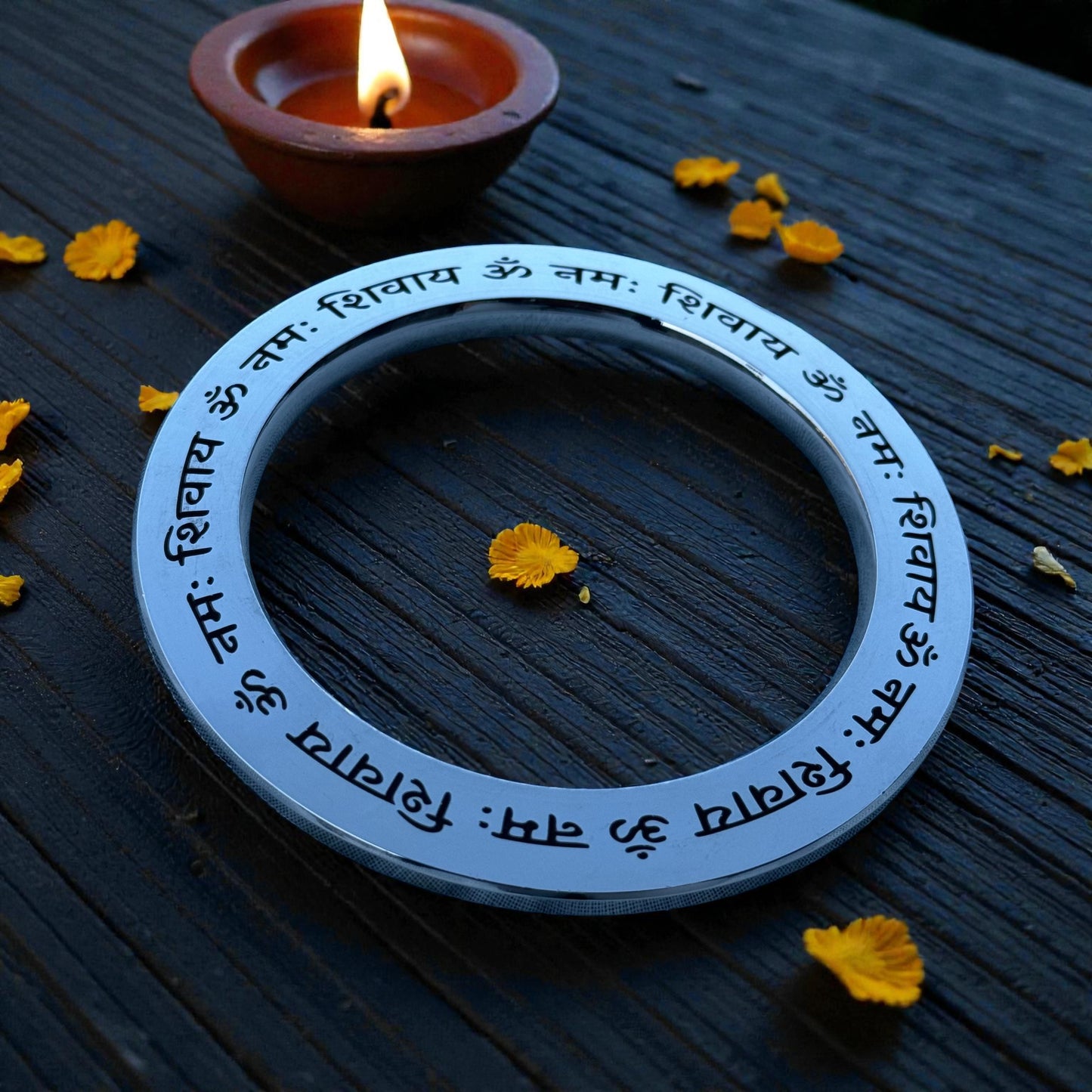Maha Mrityunjay Mantra Engraved Stainless Steel Kada – Divine Shiv Protection