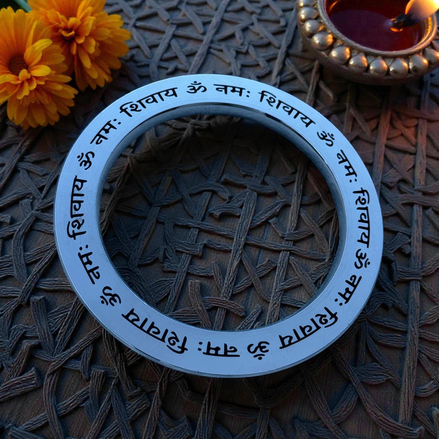 Maha Mrityunjay Mantra Engraved Stainless Steel Kada – Divine Shiv Protection