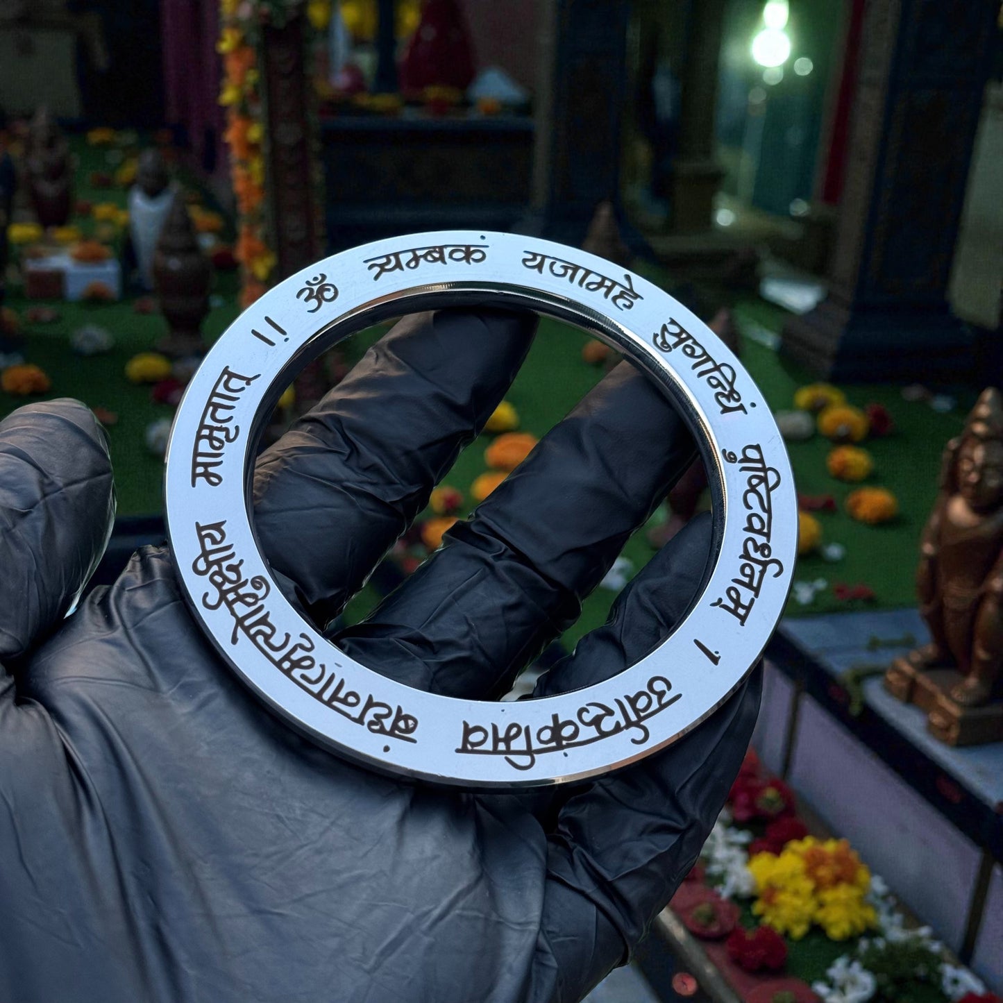 Maha Mrityunjay Mantra Engraved Stainless Steel Kada – Divine Shiv Protection