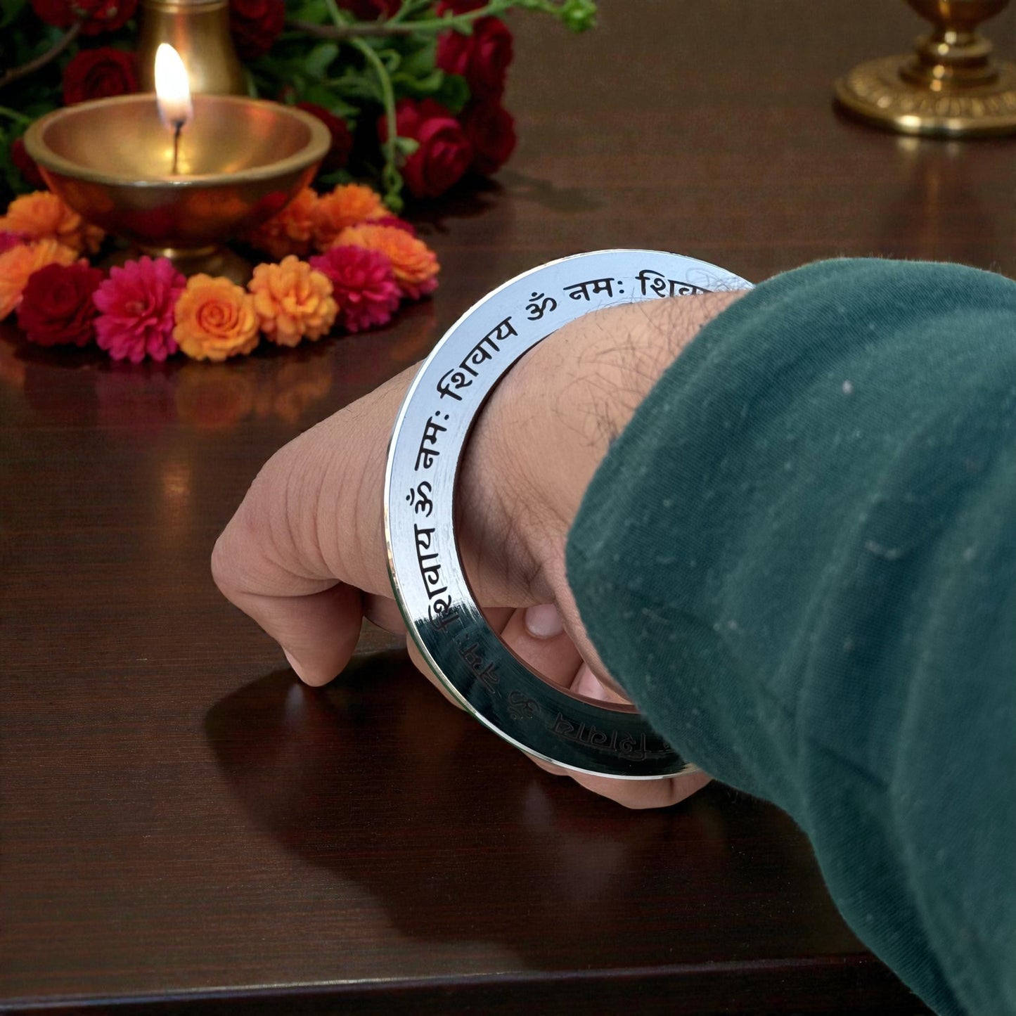 Maha Mrityunjay Mantra Engraved Stainless Steel Kada – Divine Shiv Protection